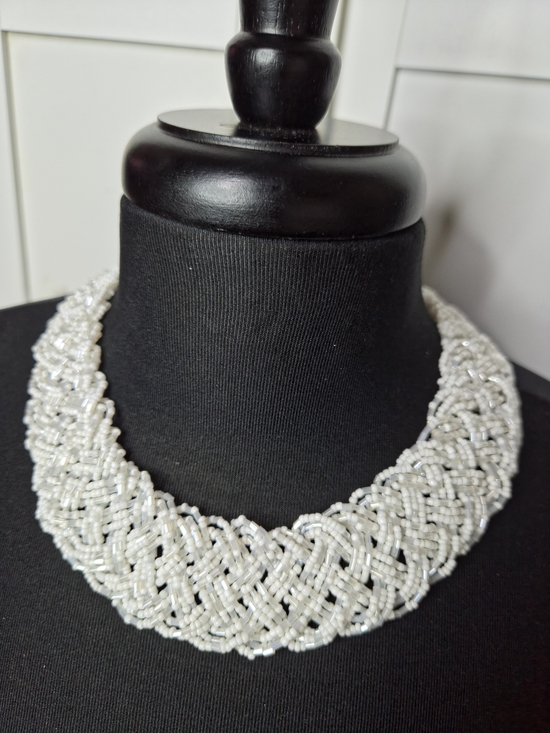 Source Unknown Jewelry - White Beaded Braided Collar Necklace